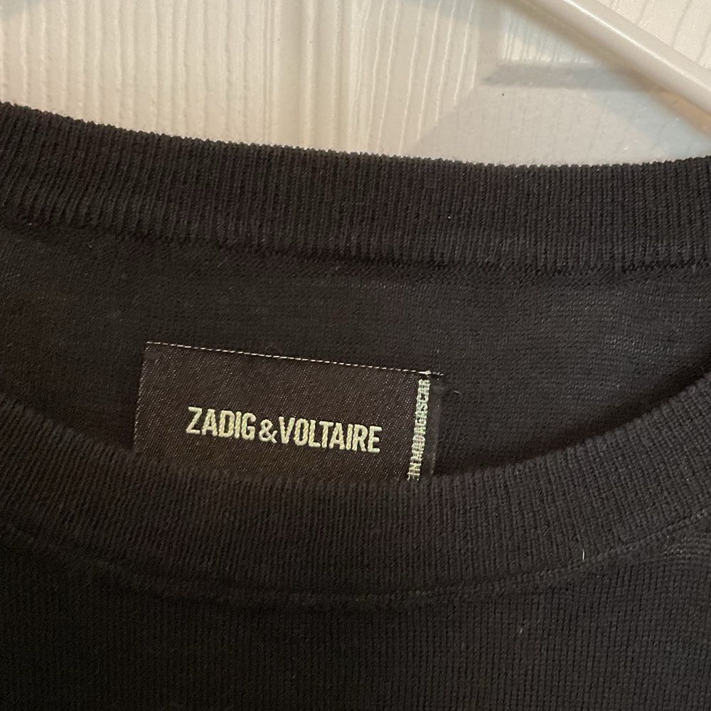 Zadig & Voltaire Cici Black Merino Wool Heart Patch Crewneck Pullover Sweater L - Picture 5 of 6